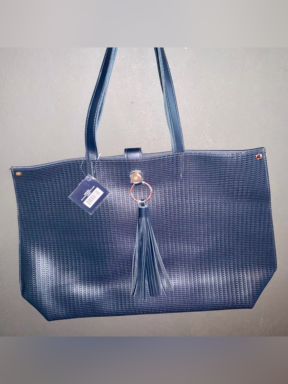 Ulta Beauty Navy Blue Woven Tote with Tassel Charm